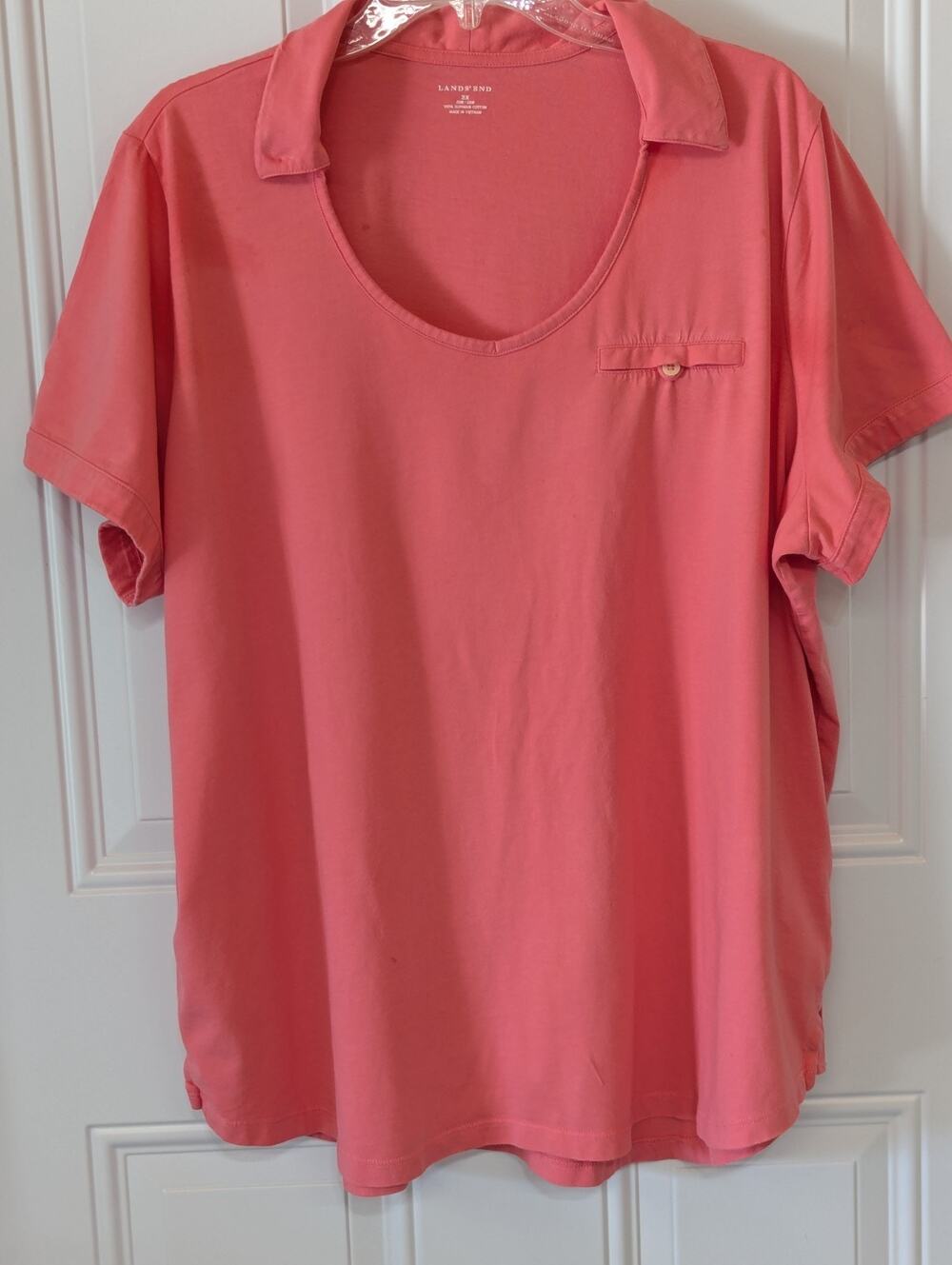 Lands’ End Coral Pink Supima Cotton Collared Top 2X